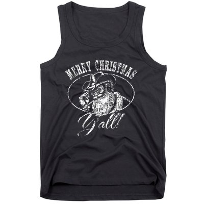 Merry Christmas Y'all Funny Country Cowboy Santa Claus  Tank Top