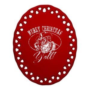 Merry Christmas Y'all Funny Country Cowboy Santa Claus  Ceramic Oval Ornament