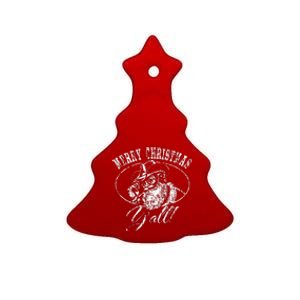 Merry Christmas Y'all Funny Country Cowboy Santa Claus  Ceramic Tree Ornament