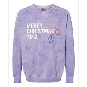 Merry Christmas Yinz with Pittsburgh Christmas Trees Funny Colorblast Crewneck Sweatshirt