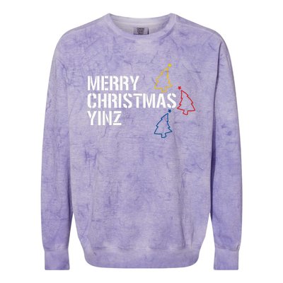 Merry Christmas Yinz with Pittsburgh Christmas Trees Funny Colorblast Crewneck Sweatshirt