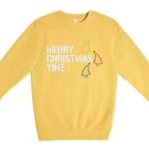 Merry Christmas Yinz with Pittsburgh Christmas Trees Funny Premium Crewneck Sweatshirt