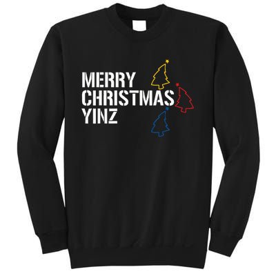 Merry Christmas Yinz with Pittsburgh Christmas Trees Funny Sweatshirt