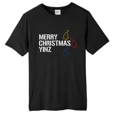 Merry Christmas Yinz with Pittsburgh Christmas Trees Funny Tall Fusion ChromaSoft Performance T-Shirt