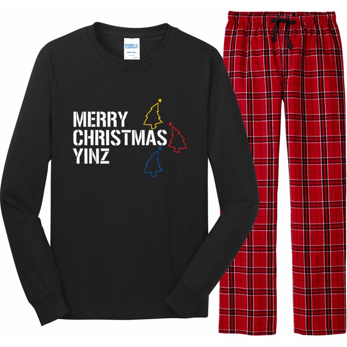 Merry Christmas Yinz with Pittsburgh Christmas Trees Funny Long Sleeve Pajama Set