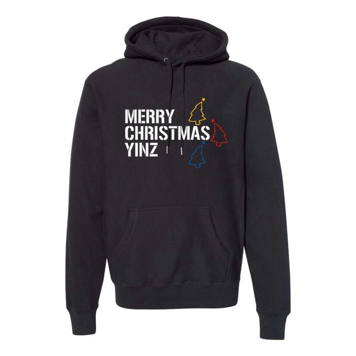 Merry Christmas Yinz with Pittsburgh Christmas Trees Funny Premium Hoodie