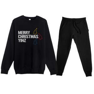 Merry Christmas Yinz with Pittsburgh Christmas Trees Funny Premium Crewneck Sweatsuit Set