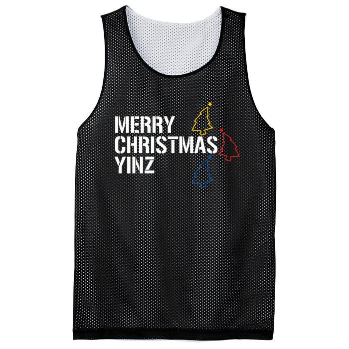 Merry Christmas Yinz with Pittsburgh Christmas Trees Funny Mesh Reversible Basketball Jersey Tank