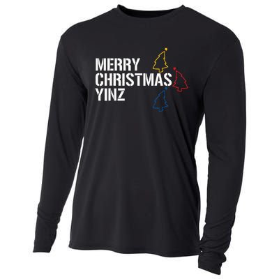 Merry Christmas Yinz with Pittsburgh Christmas Trees Funny Cooling Performance Long Sleeve Crew