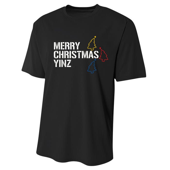 Merry Christmas Yinz with Pittsburgh Christmas Trees Funny Performance Sprint T-Shirt