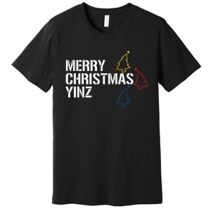 Merry Christmas Yinz with Pittsburgh Christmas Trees Funny Premium T-Shirt