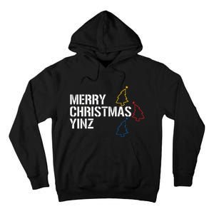 Merry Christmas Yinz with Pittsburgh Christmas Trees Funny Tall Hoodie