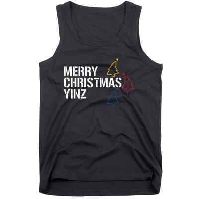 Merry Christmas Yinz with Pittsburgh Christmas Trees Funny Tank Top