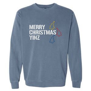 Merry Christmas Yinz with Pittsburgh Christmas Trees Funny Garment-Dyed Sweatshirt