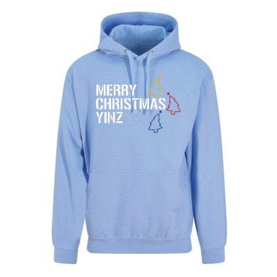 Merry Christmas Yinz with Pittsburgh Christmas Trees Funny Unisex Surf Hoodie