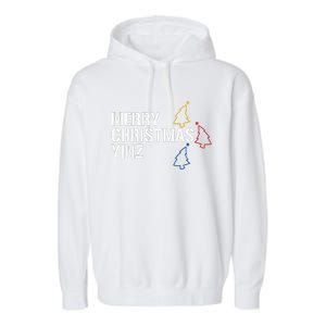 Merry Christmas Yinz with Pittsburgh Christmas Trees Funny Garment-Dyed Fleece Hoodie