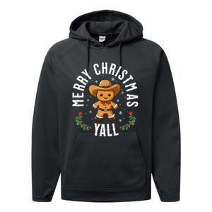 Merry Christmas Yall Gingerbread Cowboy Howdy Western Xmas Performance Fleece Hoodie