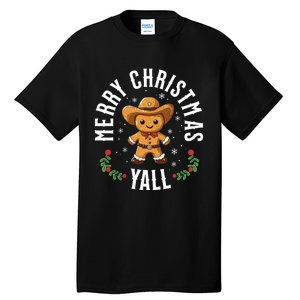 Merry Christmas Yall Gingerbread Cowboy Howdy Western Xmas Tall T-Shirt