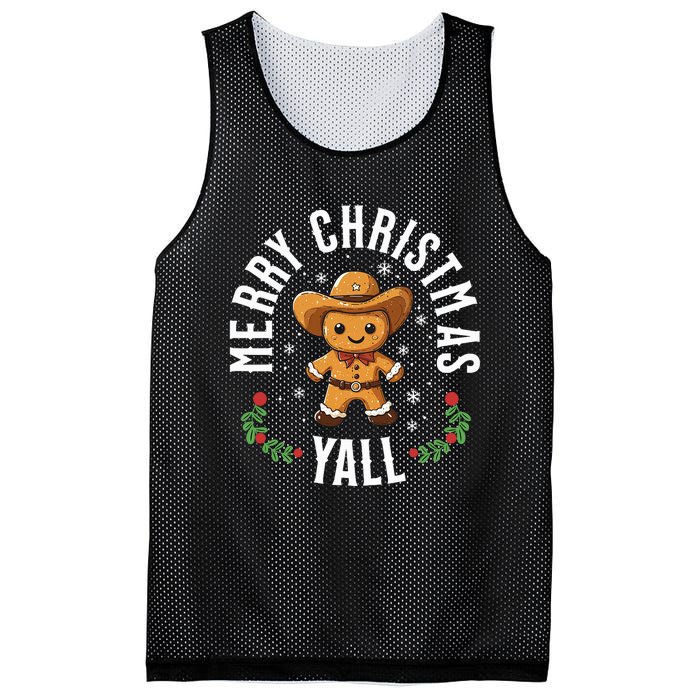 Merry Christmas Yall Gingerbread Cowboy Howdy Western Xmas Mesh Reversible Basketball Jersey Tank