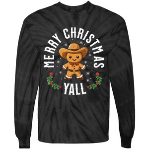 Merry Christmas Yall Gingerbread Cowboy Howdy Western Xmas Tie-Dye Long Sleeve Shirt