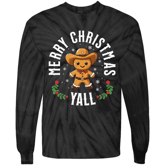 Merry Christmas Yall Gingerbread Cowboy Howdy Western Xmas Tie-Dye Long Sleeve Shirt