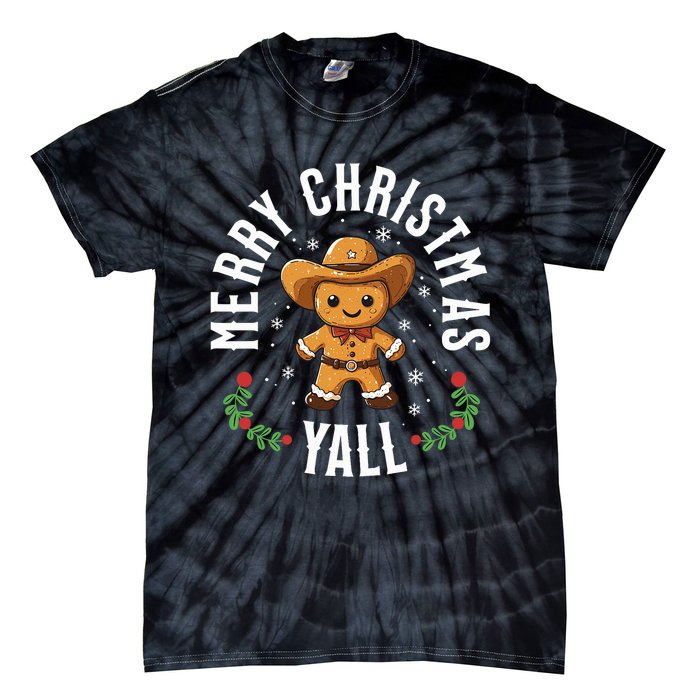 Merry Christmas Yall Gingerbread Cowboy Howdy Western Xmas Tie-Dye T-Shirt