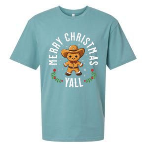 Merry Christmas Yall Gingerbread Cowboy Howdy Western Xmas Sueded Cloud Jersey T-Shirt