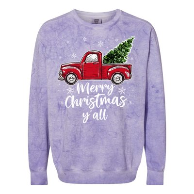 Merry Christmas Yall Great Gift Red Truck Christmas Pajama Xmas Gift Colorblast Crewneck Sweatshirt