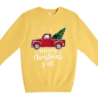 Merry Christmas Yall Great Gift Red Truck Christmas Pajama Xmas Gift Premium Crewneck Sweatshirt