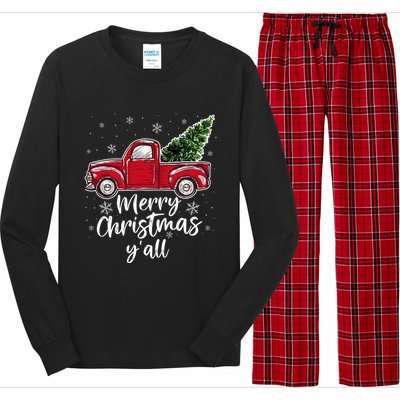 Merry Christmas Yall Great Gift Red Truck Christmas Pajama Xmas Gift Long Sleeve Pajama Set