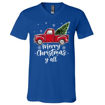 Merry Christmas Yall Great Gift Red Truck Christmas Pajama Xmas Gift V-Neck T-Shirt