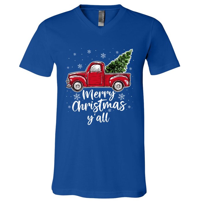 Merry Christmas Yall Great Gift Red Truck Christmas Pajama Xmas Gift V-Neck T-Shirt