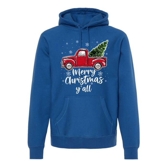 Merry Christmas Yall Great Gift Red Truck Christmas Pajama Xmas Gift Premium Hoodie