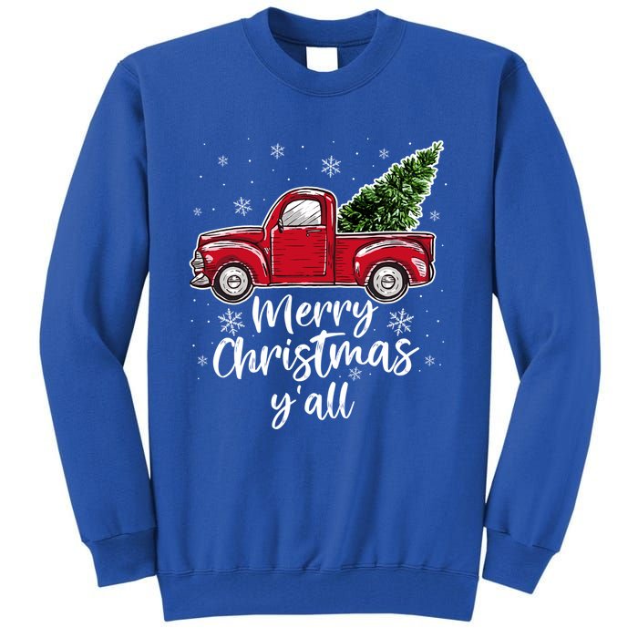 Merry Christmas Yall Great Gift Red Truck Christmas Pajama Xmas Gift Tall Sweatshirt