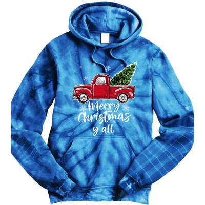 Merry Christmas Yall Great Gift Red Truck Christmas Pajama Xmas Gift Tie Dye Hoodie