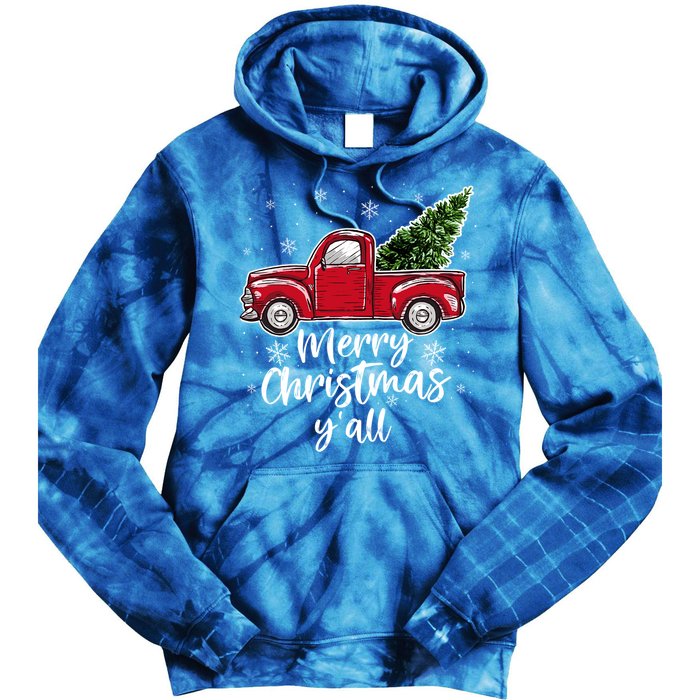 Merry Christmas Yall Great Gift Red Truck Christmas Pajama Xmas Gift Tie Dye Hoodie