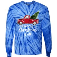 Merry Christmas Yall Great Gift Red Truck Christmas Pajama Xmas Gift Tie-Dye Long Sleeve Shirt