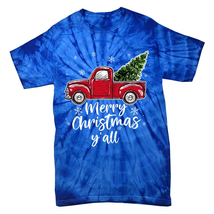 Merry Christmas Yall Great Gift Red Truck Christmas Pajama Xmas Gift Tie-Dye T-Shirt