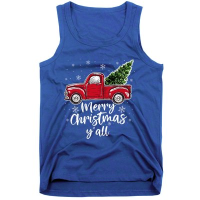 Merry Christmas Yall Great Gift Red Truck Christmas Pajama Xmas Gift Tank Top