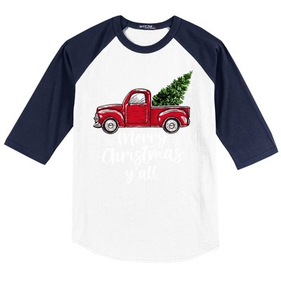 Merry Christmas Yall Great Gift Red Truck Christmas Pajama Xmas Gift Baseball Sleeve Shirt