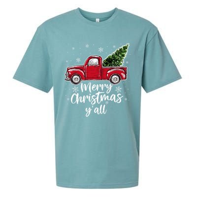 Merry Christmas Yall Great Gift Red Truck Christmas Pajama Xmas Gift Sueded Cloud Jersey T-Shirt