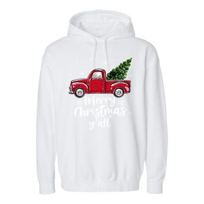 Merry Christmas Yall Great Gift Red Truck Christmas Pajama Xmas Gift Garment-Dyed Fleece Hoodie