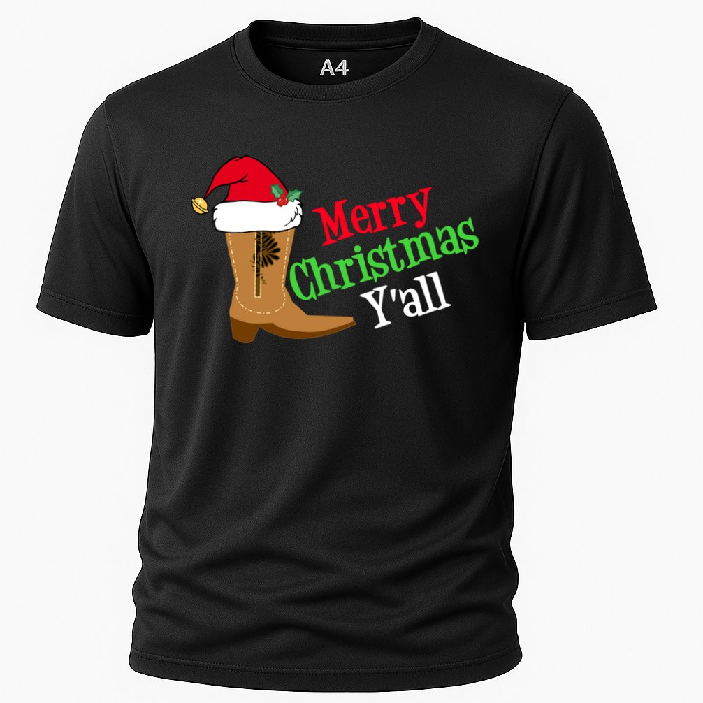 Merry Christmas YAll Funny Texas Cow Holiday Gift Cooling Performance Crew T-Shirt