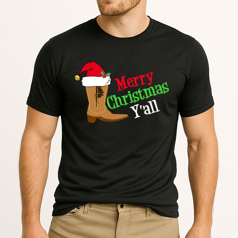 Merry Christmas YAll Funny Texas Cow Holiday Gift Cooling Performance Crew T-Shirt
