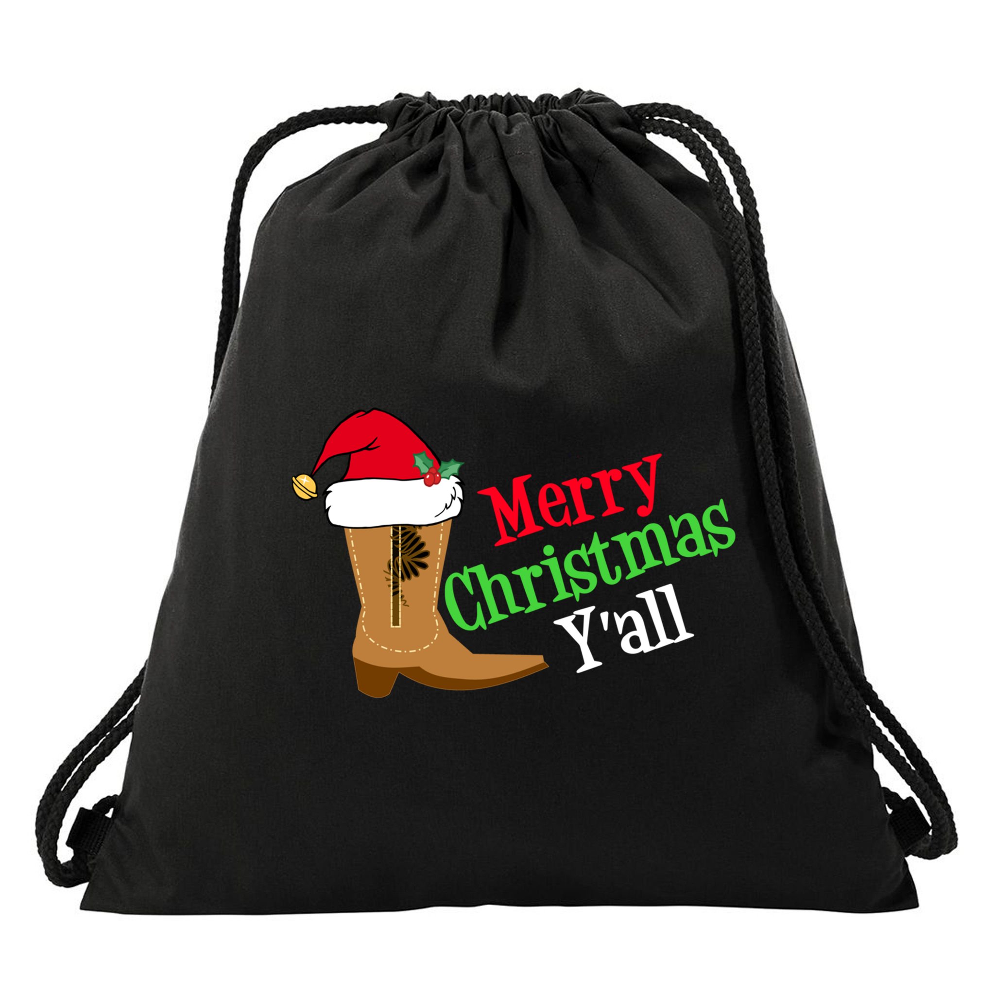 Merry Christmas YAll Funny Texas Cow Holiday Gift Drawstring Bag