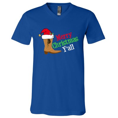 Merry Christmas YAll Funny Texas Cow Holiday Gift V-Neck T-Shirt