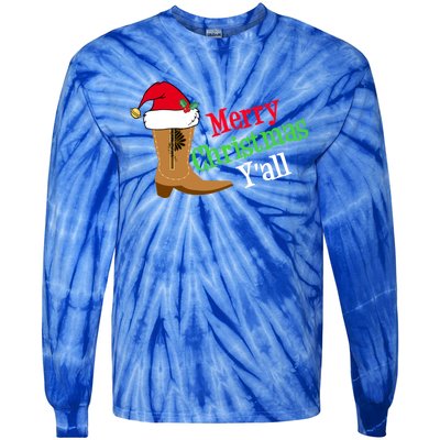 Merry Christmas YAll Funny Texas Cow Holiday Gift Tie-Dye Long Sleeve Shirt