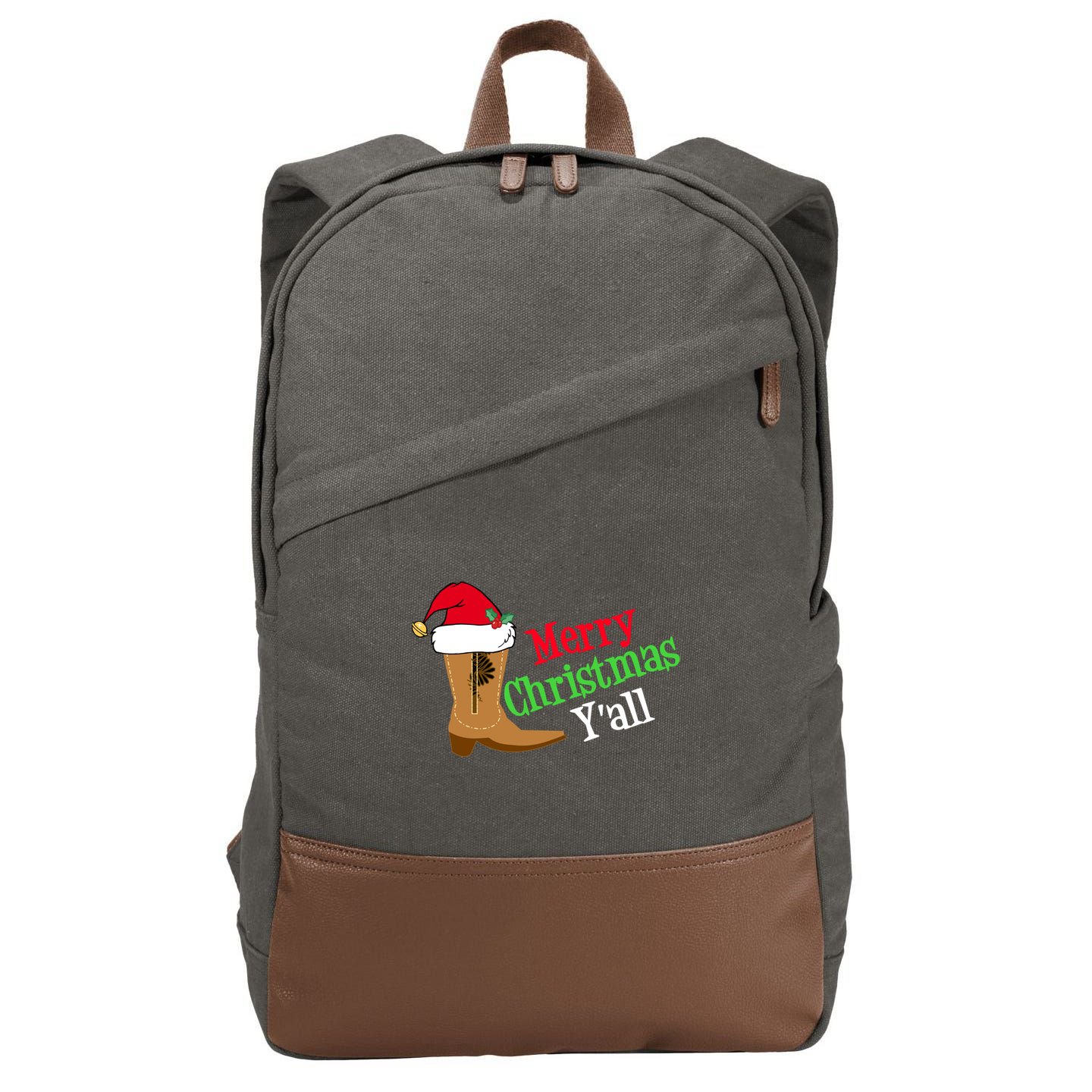Merry Christmas YAll Funny Texas Cow Holiday Gift Cotton Canvas Backpack