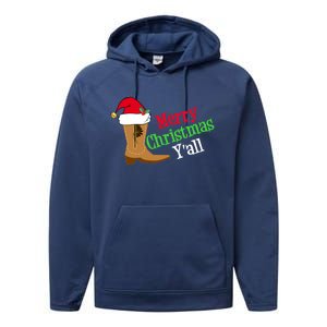 Merry Christmas YAll Funny Texas Cow Holiday Gift Performance Fleece Hoodie