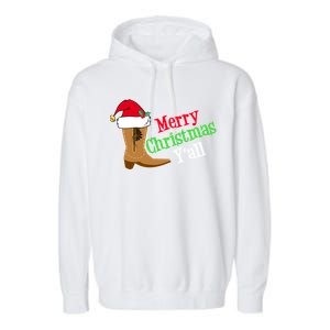 Merry Christmas YAll Funny Texas Cow Holiday Gift Garment-Dyed Fleece Hoodie